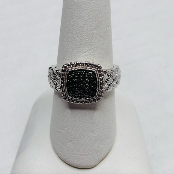 AFFINITY Vintage 925 Sterling Silver Pave Green Diamond Ring Size 8 - Picture 2 of 10